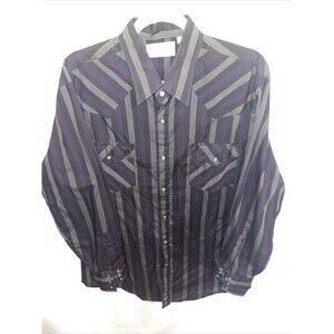 Saddlebrook Men’s Western Shirt Sz Large Black Purple Striped Cowboy Pearl Snaps